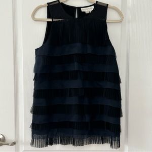 Sachin & Babi Blouse Top S Mable Top Black Dark  Navy Blue Pleats Sexy NWT